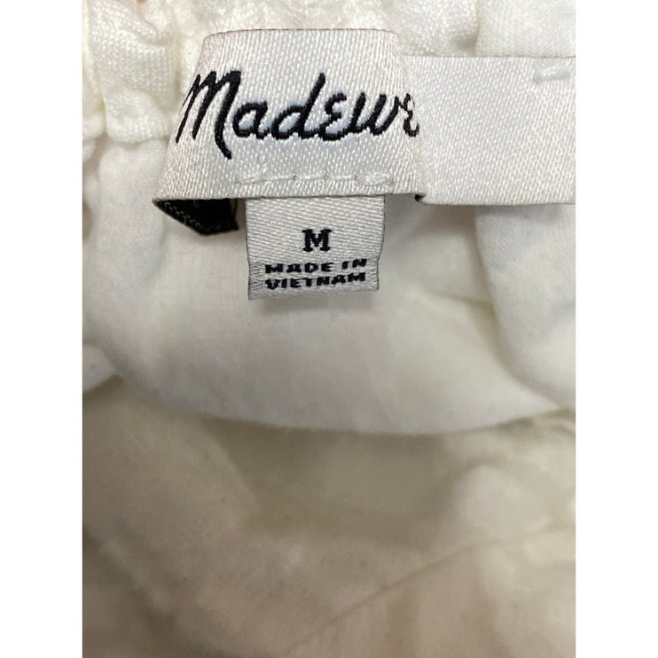 Madewell Sophia White Short Puff Sleeve Seersucker Check A Line Midi Dress Sz M