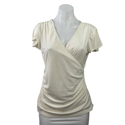 Banana Republic Women's Cream Short Sleeve Stretch V-neck Wrap Blouse Top Size S