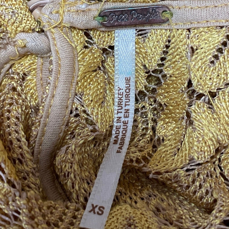 Jockey Mustard Yellow Long Sleeves Crochet Lace Mock Neck Mini Sweater Dress XS
