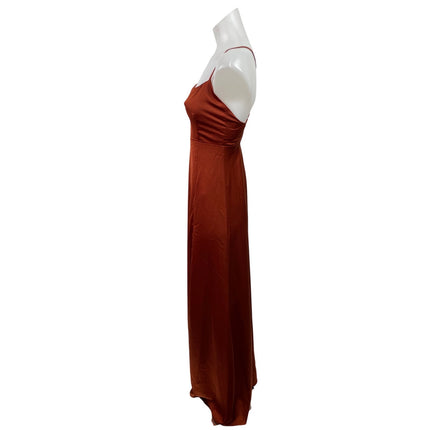 Showpo Women's Orange Sleeveless Cross Back Slit Maxi Flared A-Line Tank Dress 0