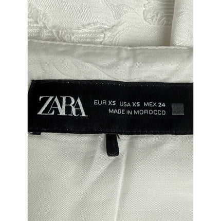 Zara White Floral Pleated Textured High Waist Bubble A Line Mini Skirt Size XS