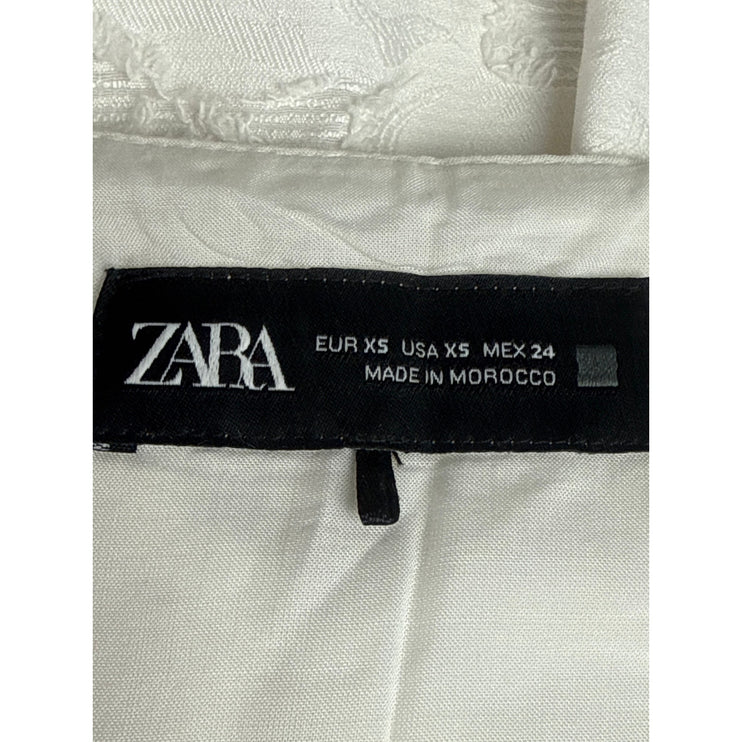 Zara White Floral Pleated Textured High Waist Bubble A Line Mini Skirt Size XS