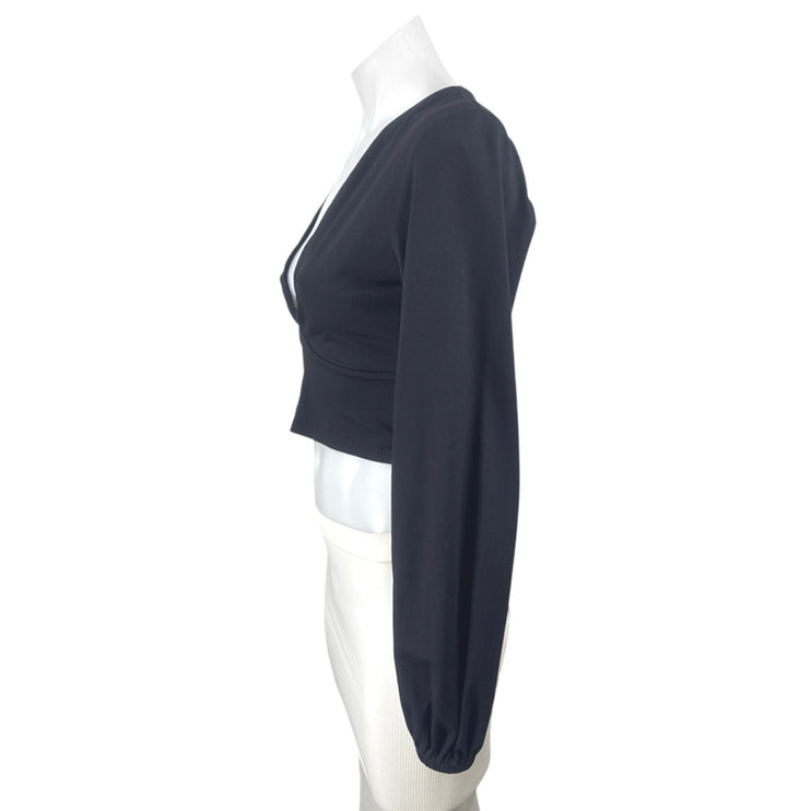 Susana Monaco Womens Black Long Sleeve Deep V Neck Fitted Blouse Crop Top Size S