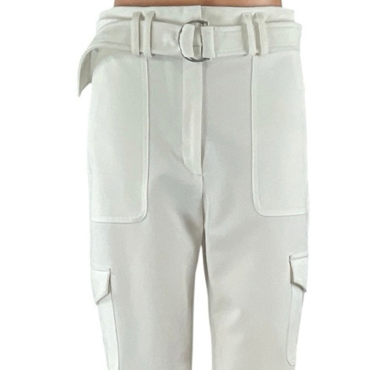 Express Ankle Super High Rise White Belted Tapered Ankle Trousers Pants Size 4