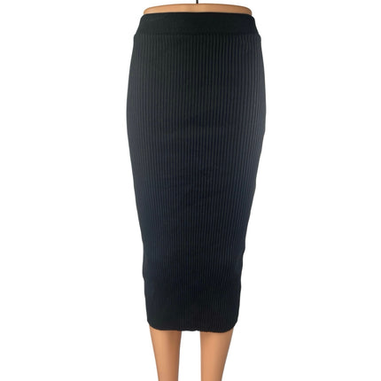 Zara Women's Black Ribbed Knit Sculpt High Waisted Pencil Midi Skirt Size S