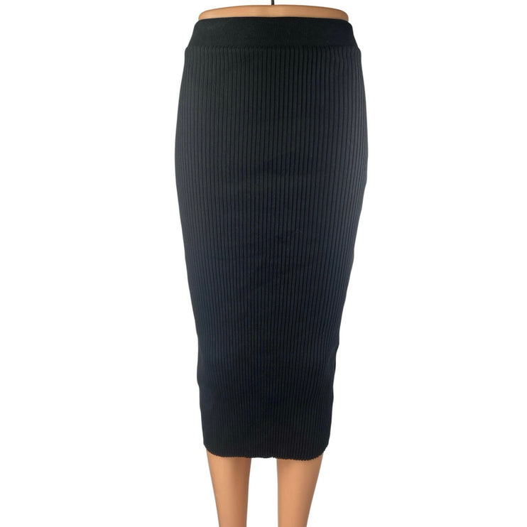 Zara Women's Black Ribbed Knit Sculpt High Waisted Pencil Midi Skirt Size S