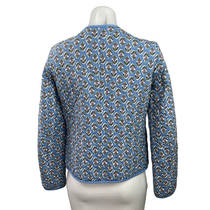 J.Crew Blue Floral Block-print Quilted Button Down Long Sleeve Coat Jacket Sz 4