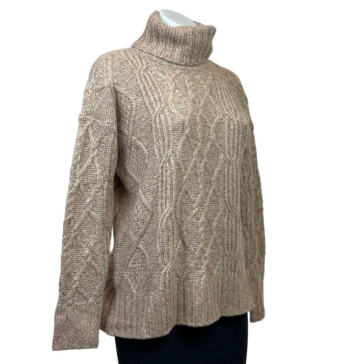 American Eagle Womens Tan Cable Knit Argyle Turtleneck Oversized Sweater Top XXS