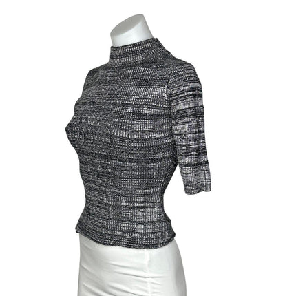 Say What Womens Gray Black Fitted Mock Neck Short Sleeve Knit Sweater Top Size M