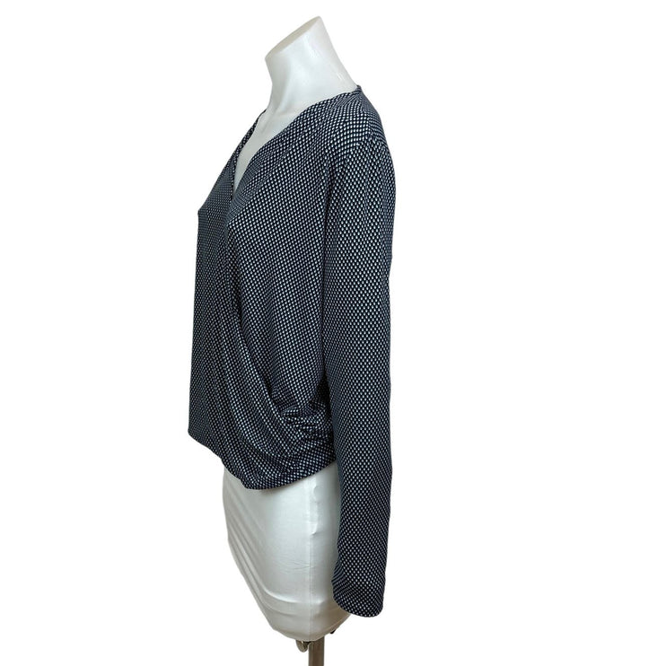 Banana Republic Womens Black V Neck Surplice Faux Wrap Long Sleeve Blouse Top XS