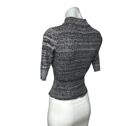 Say What Womens Gray Black Fitted Mock Neck Short Sleeve Knit Sweater Top Size M