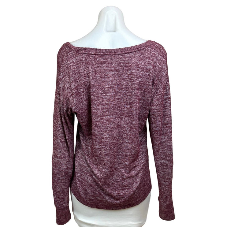 Gap Womens Heather Red Viscose Rib Round Neck Drop Long Sleeve Sweater Top S