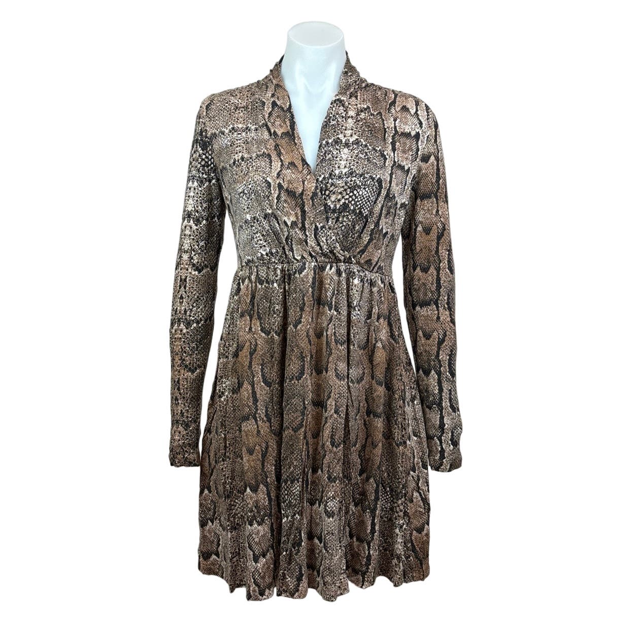 H&M Womens Brown Snake Print Faux Wrap Knee Length Long Sleeve Dress Size M H&M Womens Brown Snake Print Faux Wrap Knee Length Long Sleeve Dress Size M