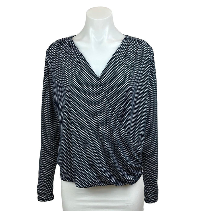 Banana Republic Womens Black V Neck Surplice Faux Wrap Long Sleeve Blouse Top XS