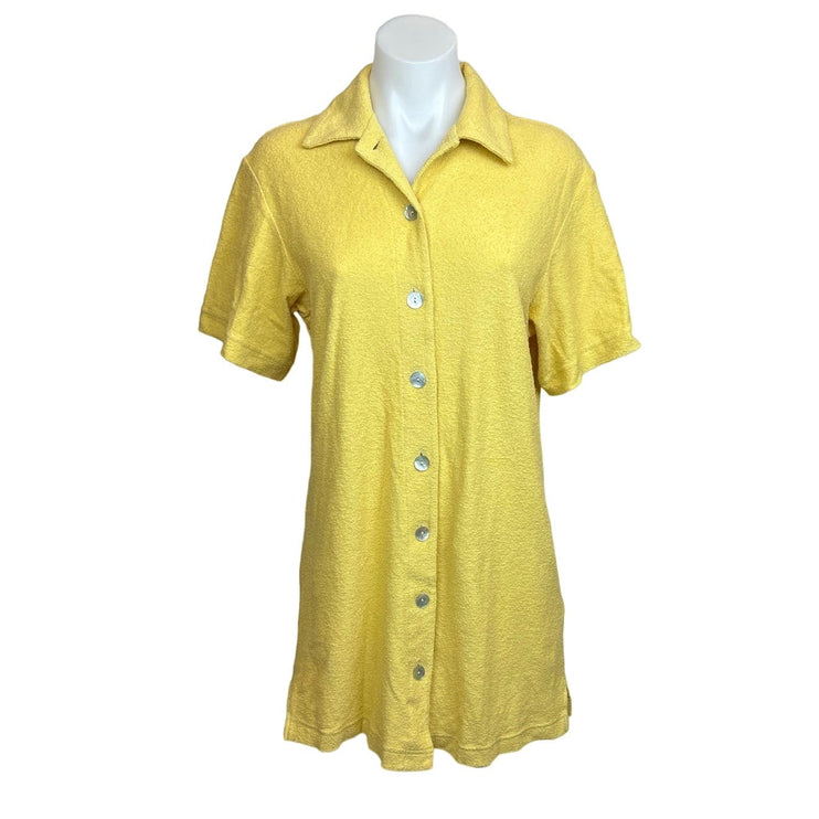 & Other Stories Yellow Button Down Collared Mini Short Sleeve Shirt Dress Sz XS