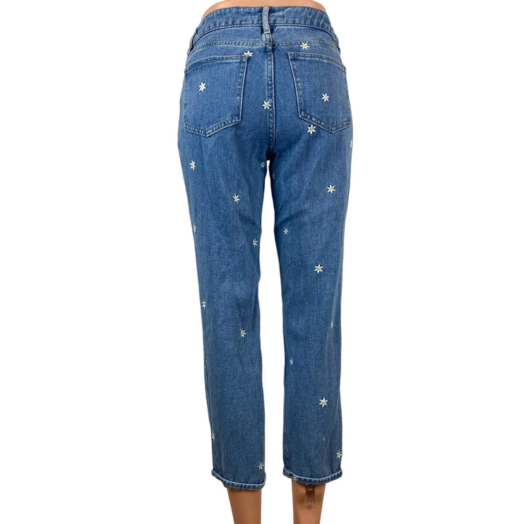 Pacsun Raining Daisy Floral Embroidered High Rise Relaxed Blue Fit Mom Jeans