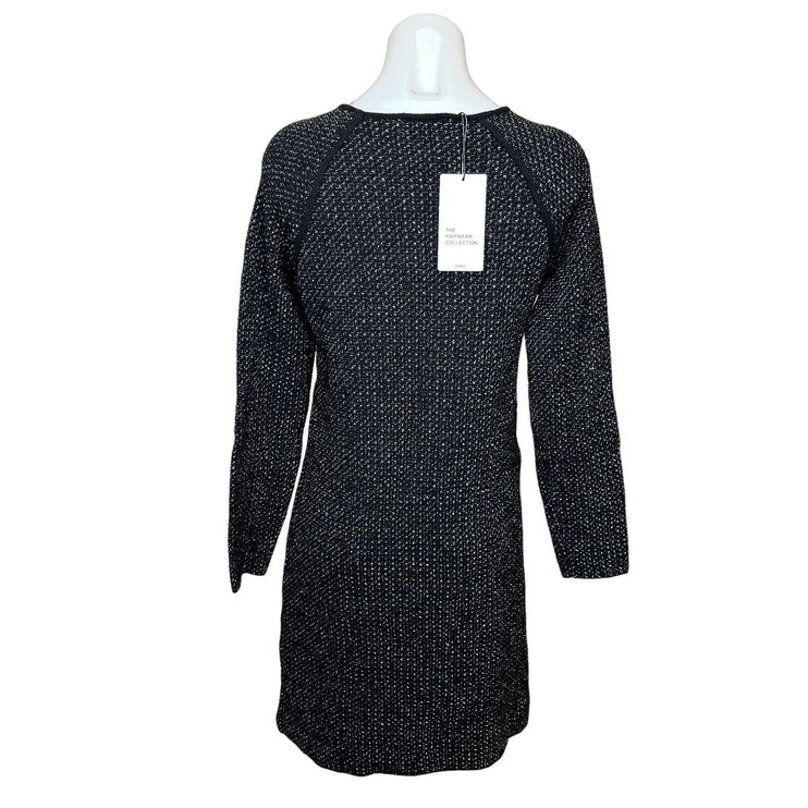 Zara NWT Womens Black Knit Silver Metallic Mini Long Sleeve Sweater Dress Size M