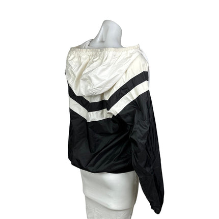 Forever 21 Womens Black White Zip Up Hooded Drawstring Windbreaker Jacket Size S