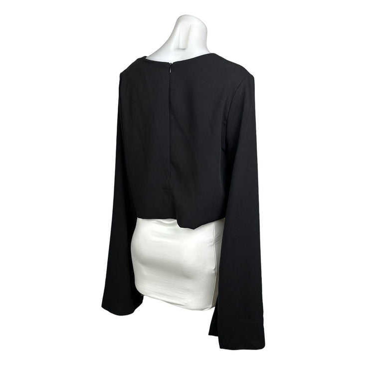 Do+Be Womens Black Formal Cape Slit Long Sleeve Crew Neck Zipper Crop Top Size L