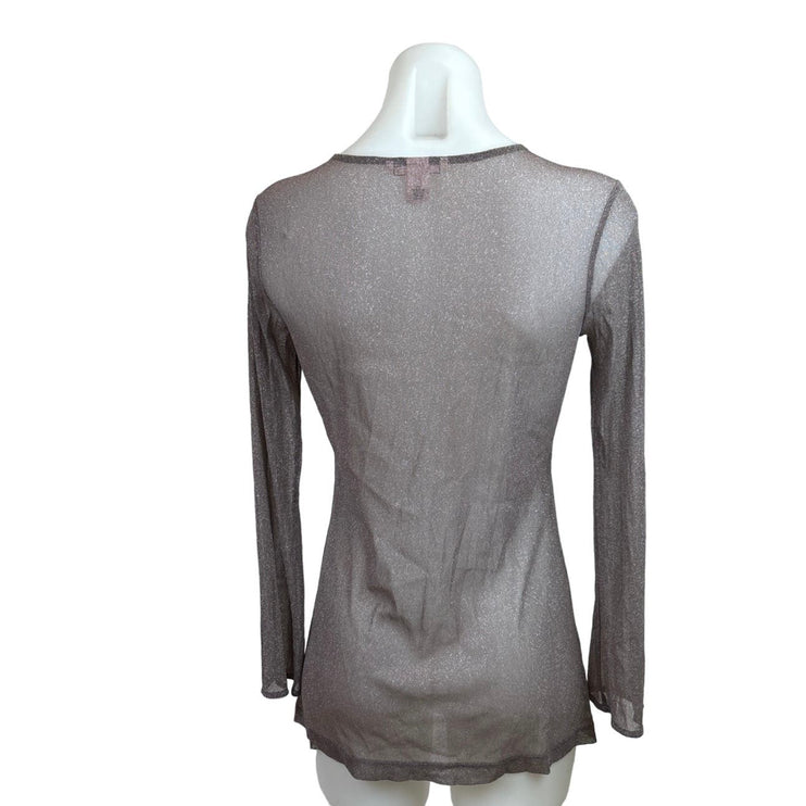 Victoria’s Secrets Sparkle Metallic Purple Grey Sheer Long Sleeve Tunic Top XS